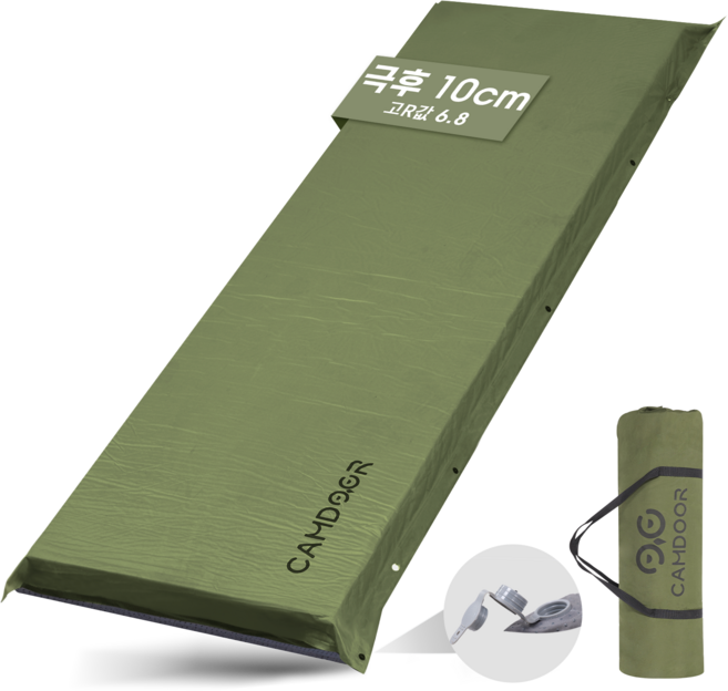 Camdoor 자충매트 방수 두꺼운 에어매트 연결 가능 캠핑 매트 10cm, 그린