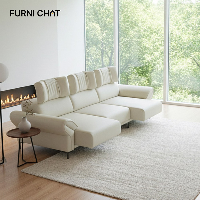 퍼니챗 카라 비건가죽 3인용 4인용 모션 슬라이드 무빙 소파, 05. 4인용, 아이보리(2월28일 출고+리모컨 변경)