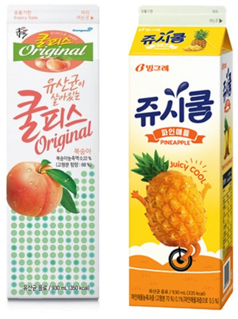 쿨피스+쥬시쿨 930ml 음료모음/쿨피스복숭아2개+쥬시쿨파인애플2개/냉장무배, 2개