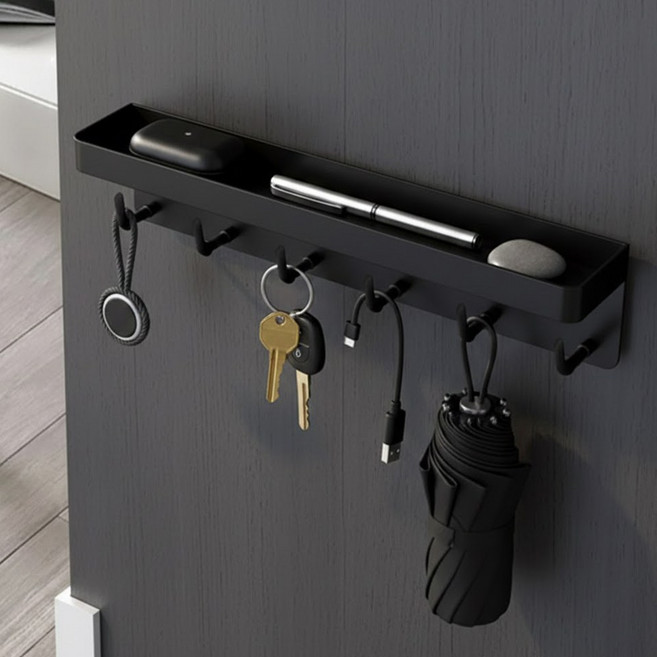 무타공 자석 후크걸이 현관 냉장고자석 걸이, 1개, 블랙 black