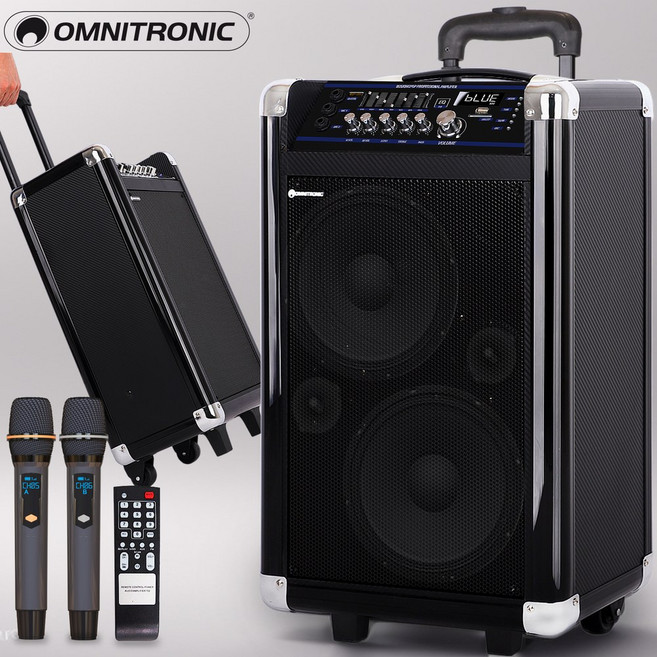 옴니트로닉 버스킹팝 MSP-200 이동식앰프 스피커 행사용 휴대용 야외용 충전식 무선마이크, 핸드2개