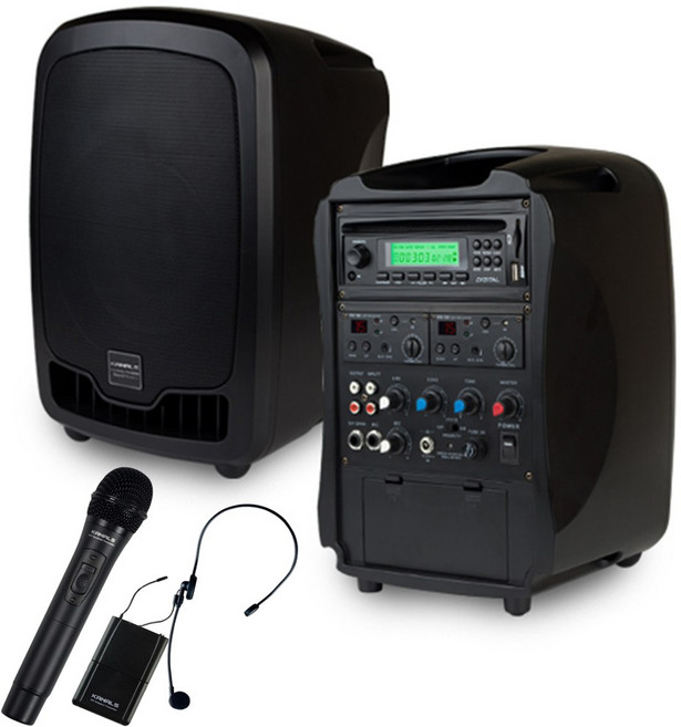 포터블 앰프 스피커 CDP내장 AT-310N MAX파워 150W 900메가 2체널 핸드+벨트형 마이크2개 카날스SM, 마이크선택1) 핸드+헤드셋마이크
