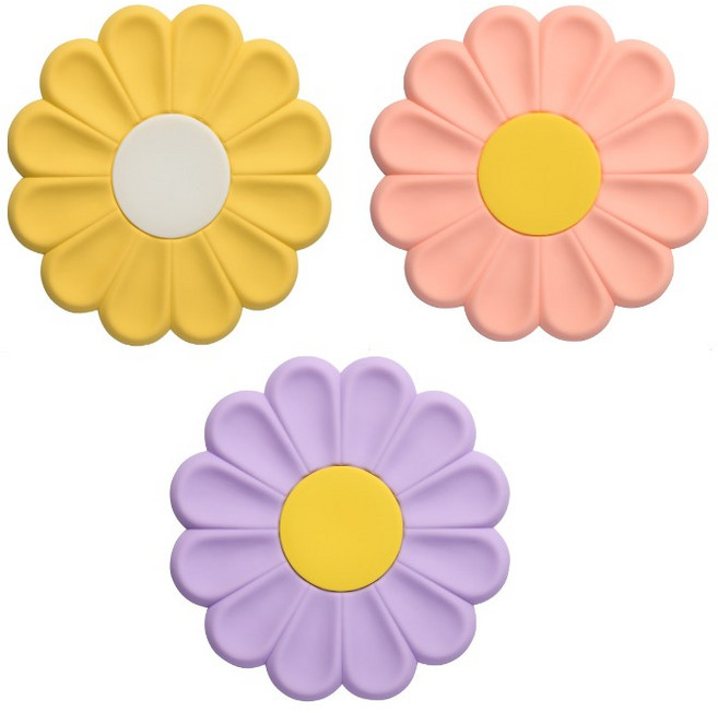 에브리샤인 실리콘 데이지꽃 냄비받침, 1세트, 옐로우+핑크+바이올렛