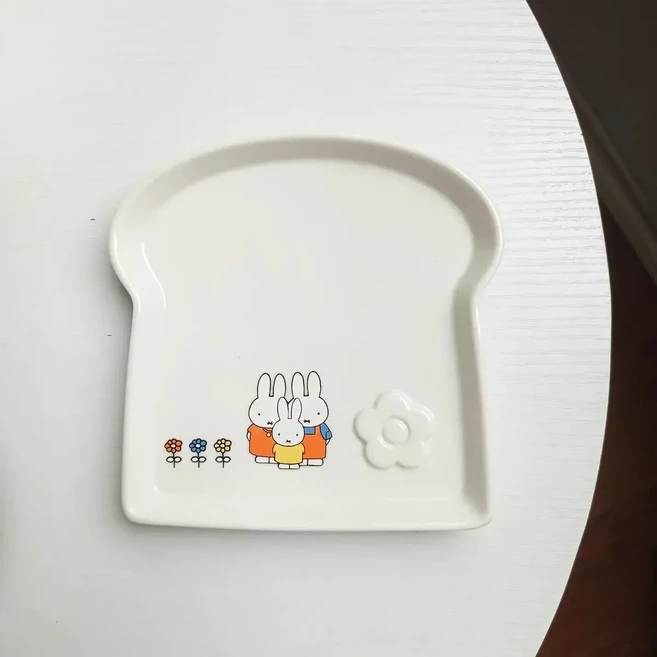 미피 토끼 세라믹 접시 애니메이션 귀여운 만화 크리 에이 티브 간단한 토스트 모양 카와이 야채 접시 피크, 04 Miffy-H