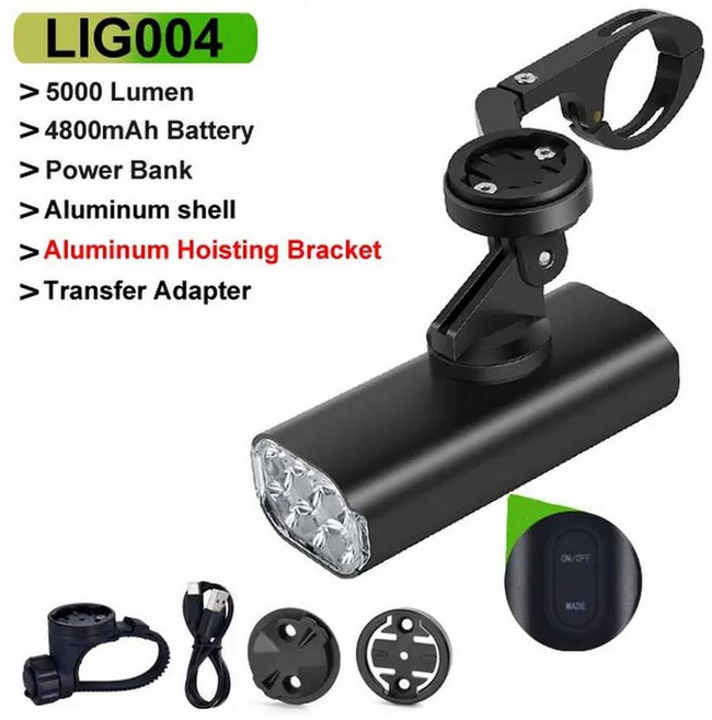 자전거부품 자전거용품 NEWBOLER 5000LM 지능형 inductio 자전거 라이트 MTB 전면 램프 USB 충전식 6 LED 4800mAh 방수 헤드, LIG004 Set 1, 1개