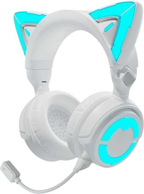 YOWU 캣 이어 헤드폰 4GS PCPS4PS5XBOX스위치용 마이크 및 2.4G USB타입 C 동글이 포함된 RGB 게이밍 헤드셋 유선무선 블루투스 헤드폰블랙, White