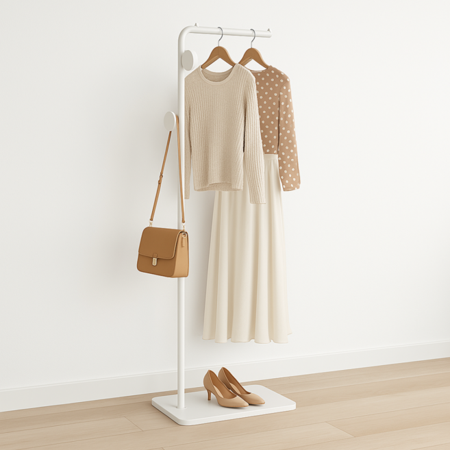 한평한뼘 호텔식 고급형 철제 스탠드 행거, 모던화이트
