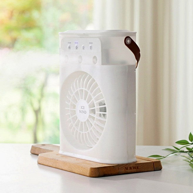 얼음골 빙풍기 이동식 무선 탁상용 미니 미스트 선풍기 소형 캠핑 선풍기, 화이트