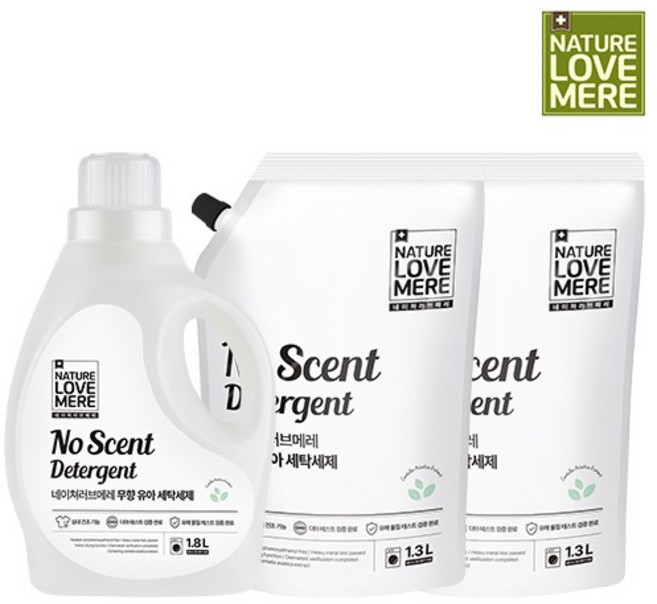 아기세탁세제 무향 용기형 1800ml 1개 + 리필형 1300ml 2팩, 1