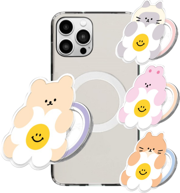 갤럭시X커버5(G525) 동물꽃 스마일 맥세이프 아크릴 스마트톡 그립 톡거치대+투명 젤리케이스