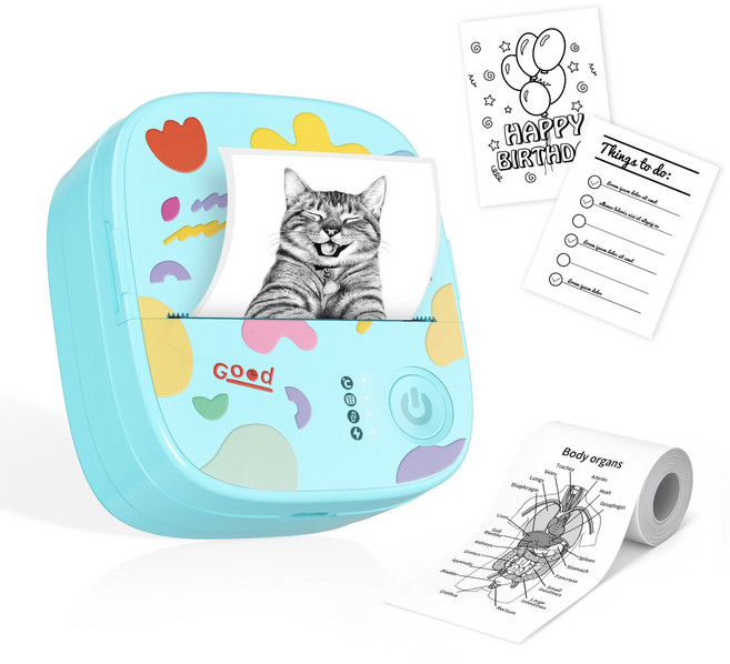 INSE 미니 라벨기 블루투스 감열식 휴대용 무선 라벨 프린터+라벨지*4, 1개, 푸른