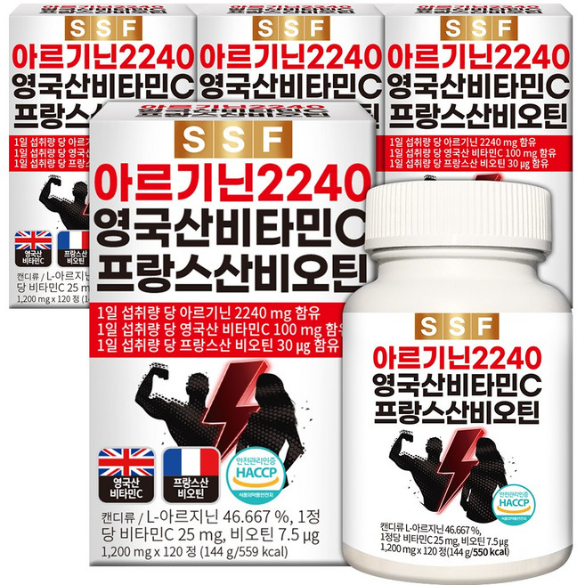 순수식품 고함량 L-아르기닌 2240mg 타우린 바티민씨, 120정, 4개