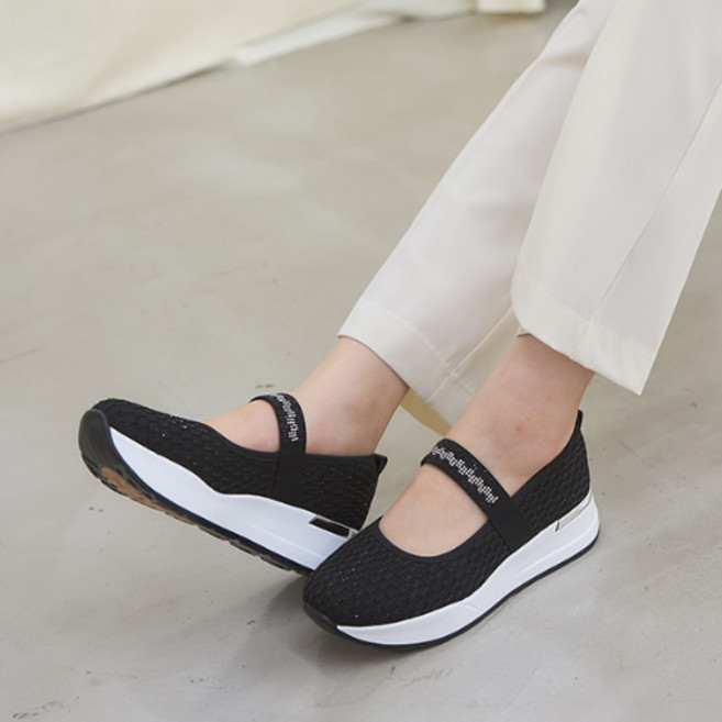 비즈 밴딩 통굽 키높이 여성 슬립온 4cm