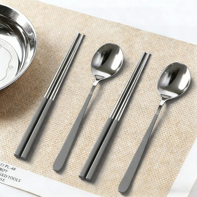 연화삼월 304스텐 수저세트 2인/4인 한식 수저세트, 1세트, 숟가락(2p) + 젓가락(2p), 그레이