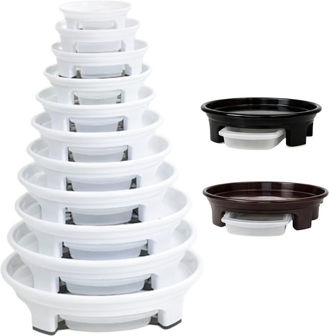 모던레시피 서랍식 물받이 원형 화분 받침 (소형~대형), 1개, 블랙