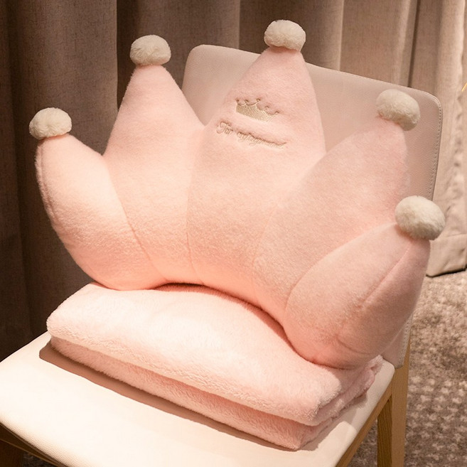 사무실 앉아있는 허리 쿠션 허리 쿠션 허리 쿠션 쿠션 임산부 베개 쿠션 작업 유물, 55*35cm+담요1*1.7m, 라이트핑크크라운[허리지원+핑크담요]