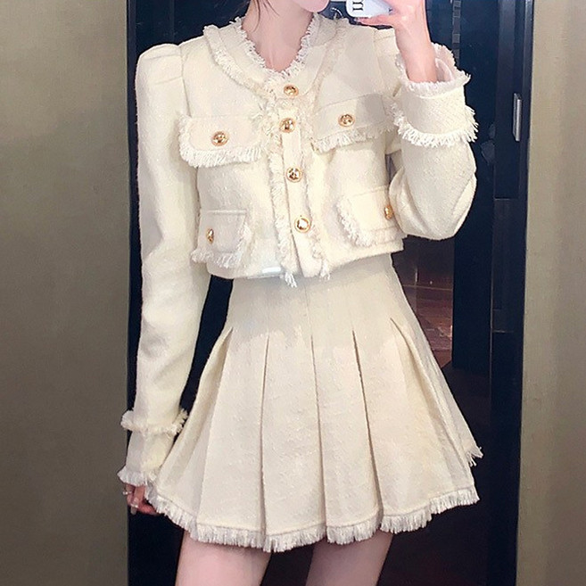 글램디브 블레닌 트위드 하객룩 자켓 스커트 셋업 AJ1356