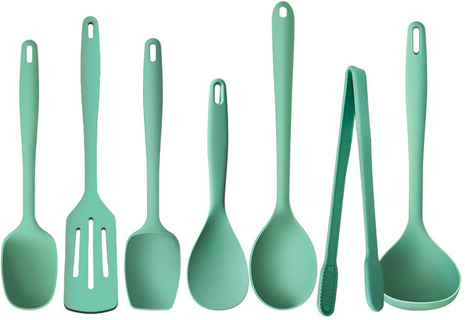 더하리 국산 플래티넘 실리콘 조리도구 7종 세트, 1세트, 그린, 볶음스푼+다용도스푼+깔끔주걱+국자+뒤집개+밥주걱+집게