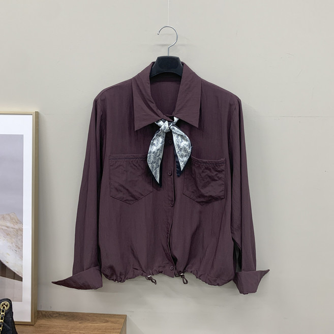 [행복여] 이지 스카프 세트 밑단 스트링 스티치 배색 셔츠 남방