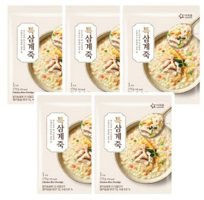 특전복죽 호박죽 아워홈 닭죽 통단팥 영양 간편 한끼 골라담기 특삼계죽, 270g, 2개