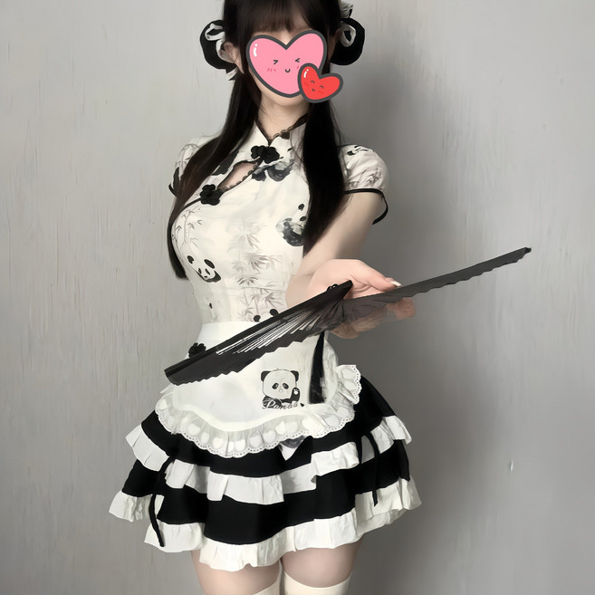 버니앤제인 귀여운 판다 메이드 치파오 풀세트 팬더 BJ 의상 방송 코스튬 프릴 전통의상