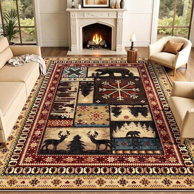 LOKHOM Bear Runner Rug 2x8 Non-Slip Cabin Washable Hallway Rug with Rubber Backing Low Pile Soft