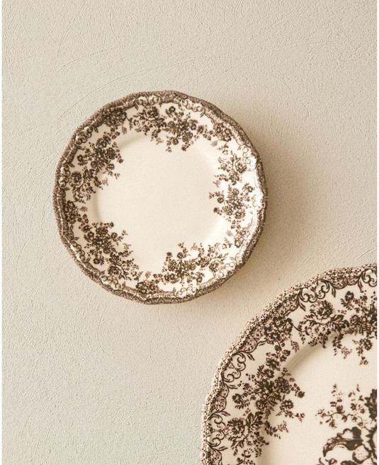 자라홈 브랜드관 플로랄 프린트 도기 빵 접시 42460206700 382091, 브라운, 16 x 16 x 2.5 cm