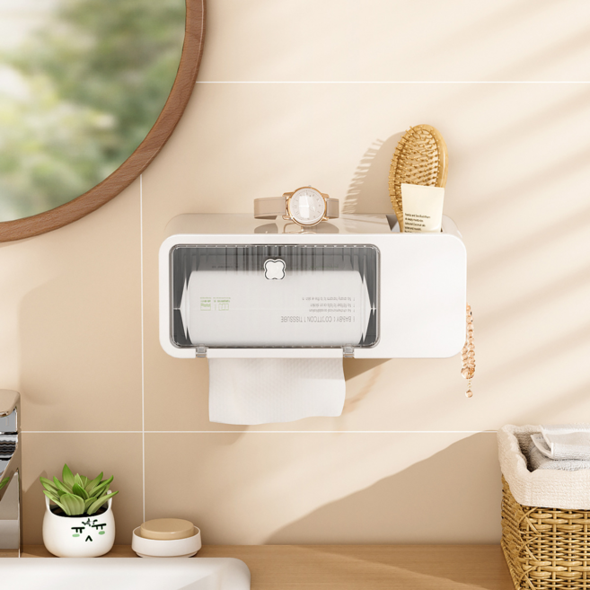 벽걸이 방수 멀티 휴지걸이 화장실 욕실 수납함, 화이트, 1개