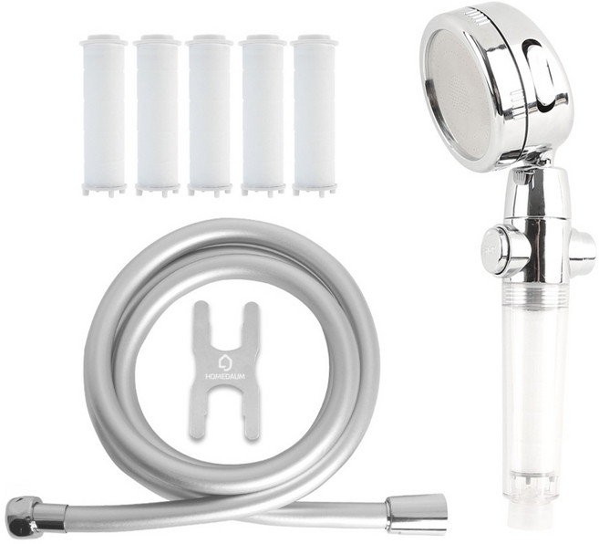 홈다움 프리미엄 5way 내맘대로 수압조절 마사지 필터 샤워기 + 필터 5p + 안꼬이는 말랑이 PVC 샤워호스 1.5m, 1개, 혼합색상