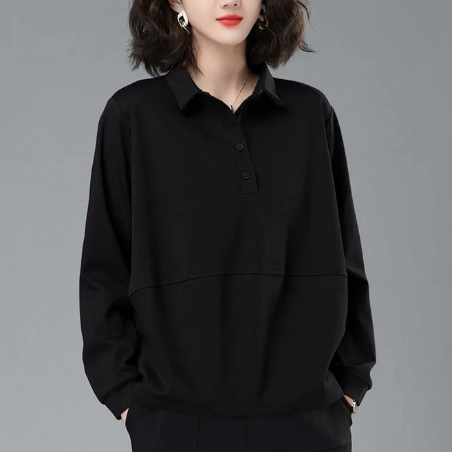 COSYEVNO 중년 엄마 셔츠 가을 빅사이즈 루즈핏 패션 브이넥 얇은 순면 긴팔 상의 40~50대 엄마옷 lyjmmcxsy-14