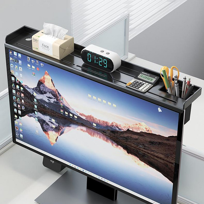 반전트 블랙 폴딩 스탠드 PC 모니터 상단 선반, 1개, 블랙 54*13CM