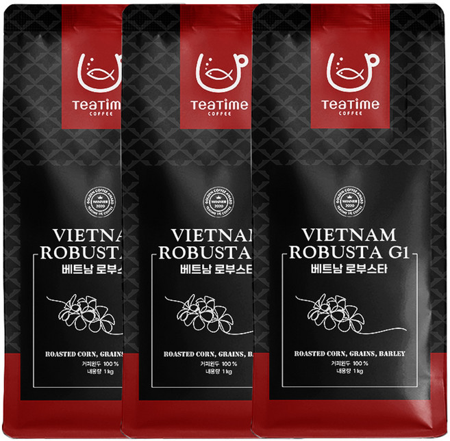 [대용량] 1kg x 3봉 베트남 로부스타 G1 홀빈 당일로스팅 사업자원두 [다크로스트 ], 3개, 홀빈(분쇄안함)