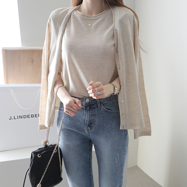 제니트 여성용 브이넥 긴팔 글루 니트 가디건