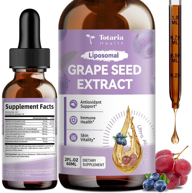 Totaria 리포좀 포도씨 추출물 500mg 항산화 피부 활력 면역 영양제, 1개, 60ml