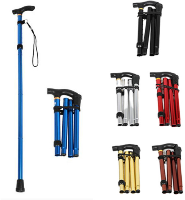 도매창고 접이식 LED 효도 노인 어르신 지팡이 높이조절 서있는 보조지팡이 등산 스틱, 한발접이식지팡이-레드, 1개