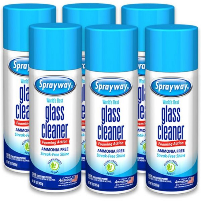 스프레이웨이 유리 세정제 발포 에어로졸 스프레이 15온스 6팩 | 암모니아 프리 스트릭리스 빠른 작용 표면 청소 및 광택 신선한 향 지문 먼지 연막 제거, 15 Ounce (Pack of 1)