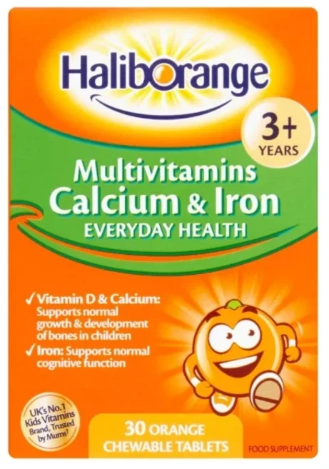 HALIBORANGE 종합 비타민 칼슘 & 철분 30정 오렌지 츄어블 정제 - 1.3팩 - 영국 직배송, 1개 - 쿠팡