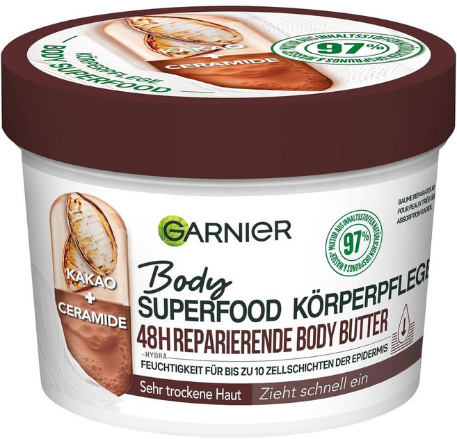 독일 가르니에 Garnier Repairing Body Butter 코코아 버터 세라마이드 바디 슈퍼푸르 바디크림, 6개, 380ml
