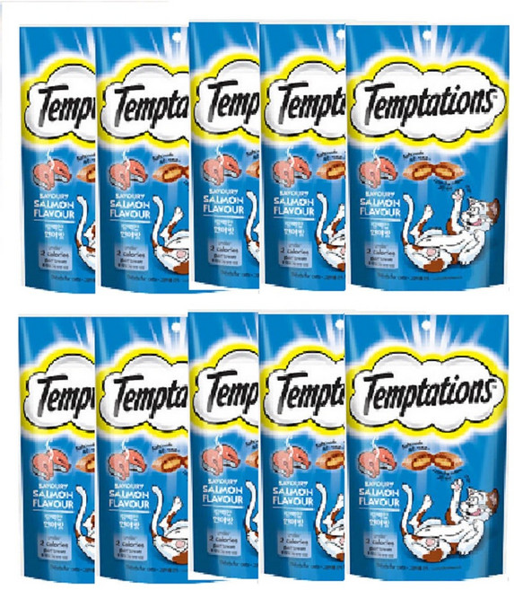 템테이션 고양이 간식 닭, 담백한 연어맛, 75g, 10개