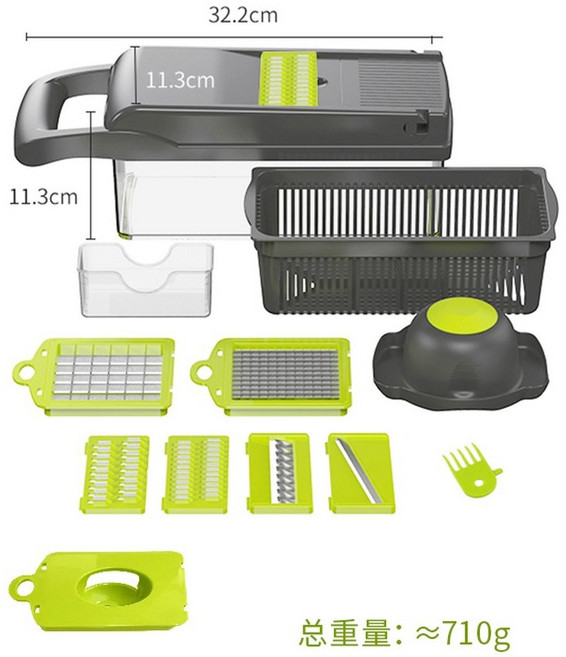 채썰기 깍둑썰기 김장 카레재료기 오토 전동 야채슬라이서 8종세트 야채용 당근채기계 가정용, 다용도채칼칼집게 회록, 1개