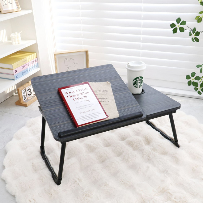 로에드 5단 각도조절 테이블 접이식 베드트레이, 다크월넛