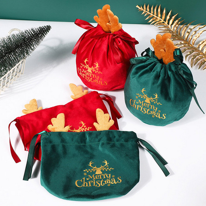 크리스마스 선물 소품 포장 루돌프 주머니 복조리 복주머니 벨벳 파우치 4P 세트, 1세트, 레드(4개)