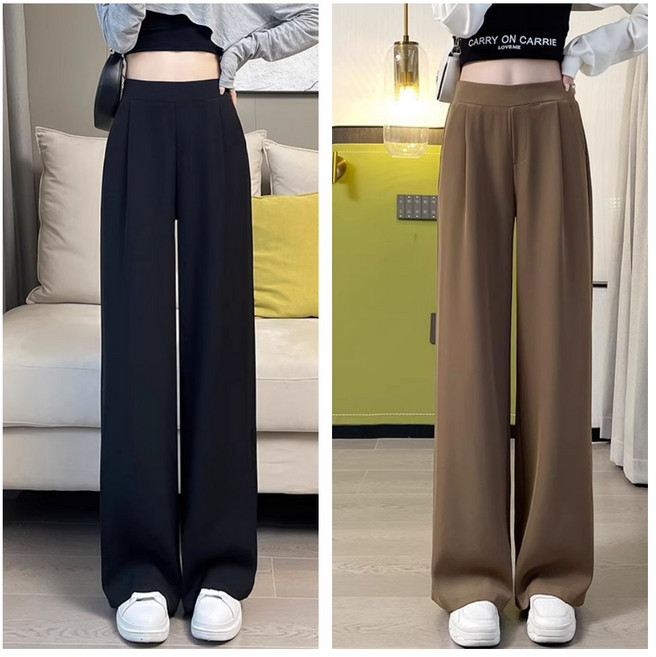 와우MD [ 1+1 ] 여성 와이드 슬랙스 스판 롱 밴딩 팬츠 봄 여름