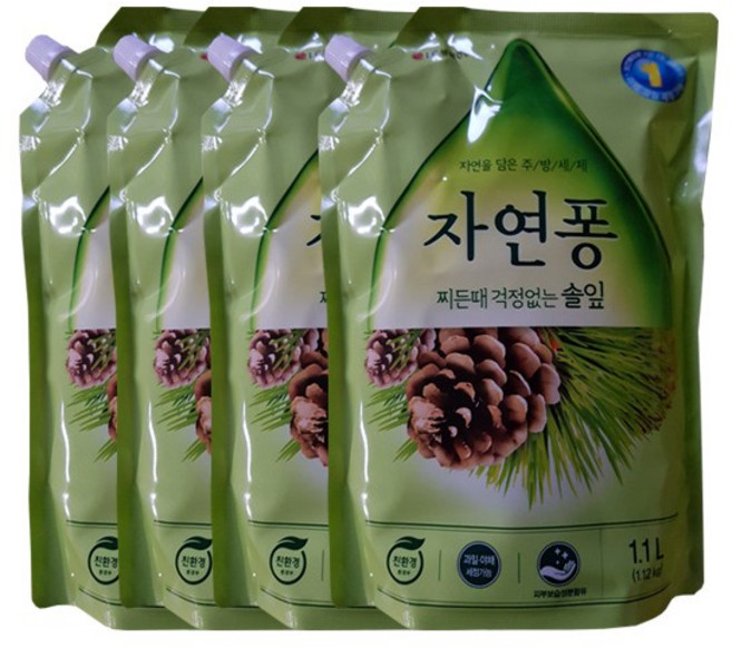 자연퐁 찌든때 걱정없는 솔잎 주방세제 파우치형, 1.1L, 4개