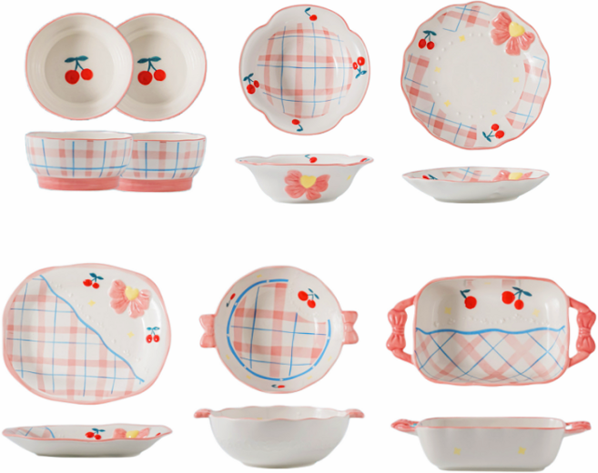 BLOWFISHFUGU 귀엽고 입체적인 엠보 도자기 식기 밥그릇/접시/샐러드보울/양손 스프볼/그라탕 홈식기 세트, 1개