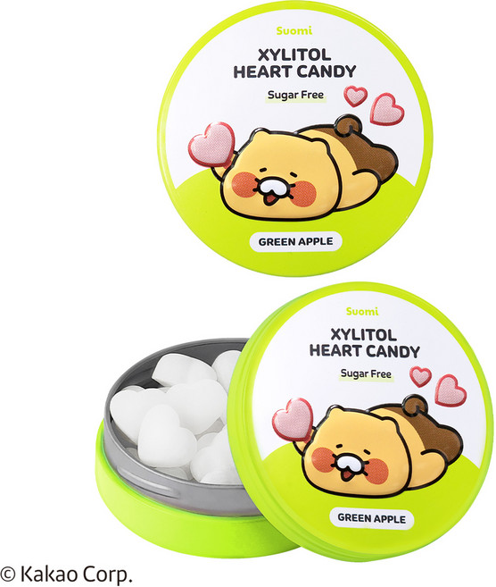 춘식이 자일리톨 하트 캔디 그린애플 핀란드 무설탕 사탕, 2개, 40g