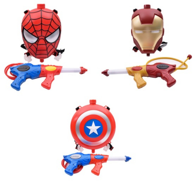 [릴팡] 캐릭터 배낭물총 캡틴아메리카 아이언맨 스파이더맨 물총 3종1택, 선택: 캡틴아메리카 물총