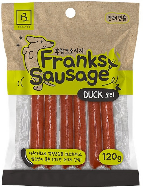 브리더랩 후랑크 소시지 강아지소세지 강아지간식, 1개, 120g, 후랑크소시지 오리