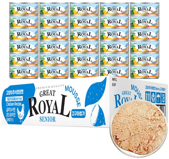 펫스토리로얄 프리미엄 시니어 고양이 그레이트 고구마 무스 주식캔, 닭, 60g, 30개