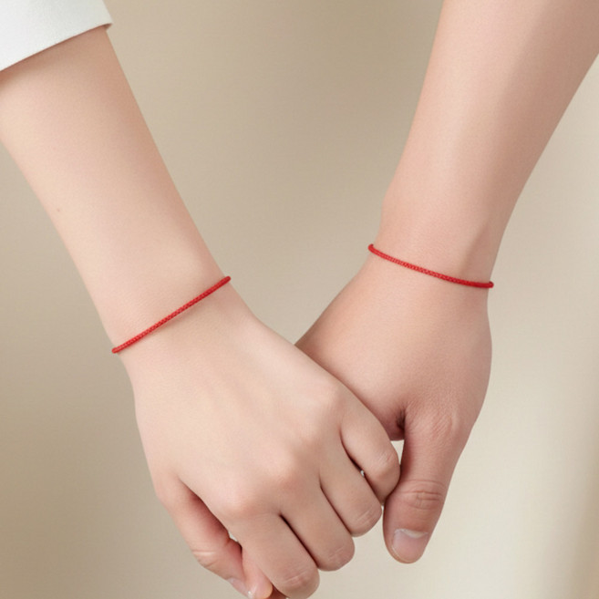 남녀공용 행운 소원 얇은 빨간 매듭 팔찌 2개